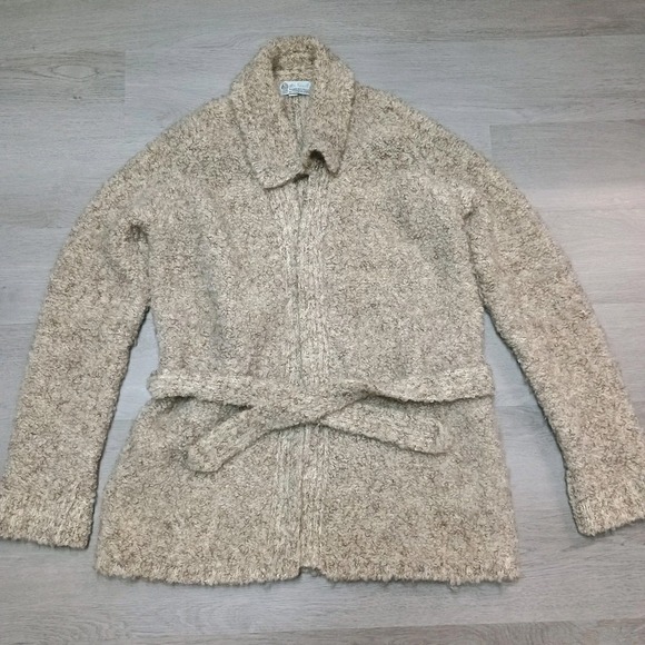 Vintage Mr Poodle Pure Virgin Wool Tan Beige Cardigan Sweater Duster Large - Picture 1 of 8
